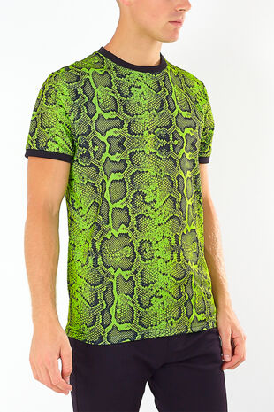 Neon Green Snakeskin Print T-Shirt