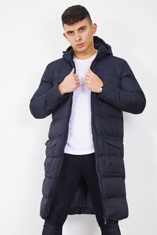 Navy Padded Hood Longline Parka Size S
