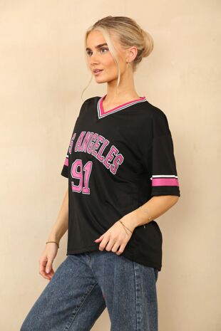 Black Contrast Short Sleeve LA Varsity T-Shirt