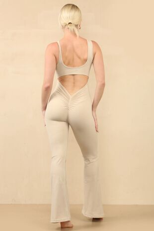 Beige Scrunch Bum Seamless Flared Jumpsuit