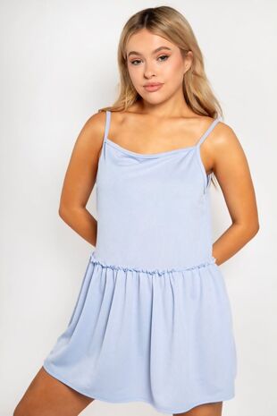 Plus Size Baby Blue Square Neck Ruffle Hem Cami Top