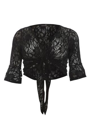 Plus Size Black Sequin Bolero Tie Up Shrug