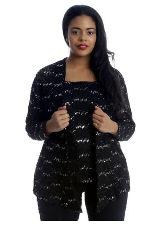 Plus Size Black Sequin Two piece Cami and Cardigan Set
