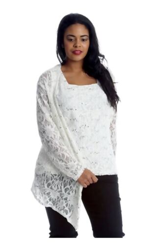 Plus Size Cream Sequin Two piece Cami and Cardigan Set
