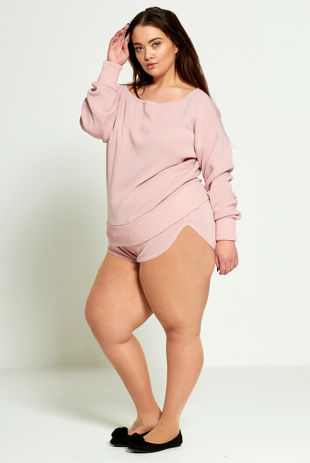 Plus Size Dusty Slash Knit Jumper And Short Set 