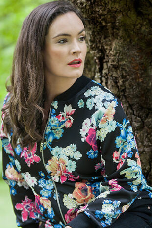 Plus Size Stand Floral Bomber Jacket