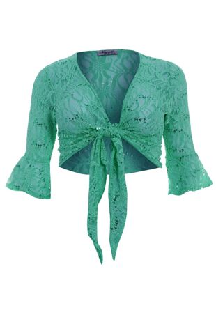 Plus Size Green Sequin Bolero Tie Up Shrug
