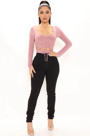 Job Lot Slinky Ruched Cut Out Crop Top