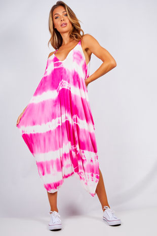 Tie Dye Draped Romper Harem Jumpsuit