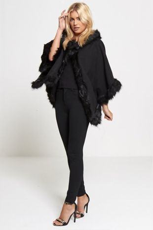 Black Fur Lined Hooded Cape