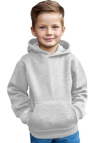 Grey Kids Casual Fleece Pullover Plain Hoodie