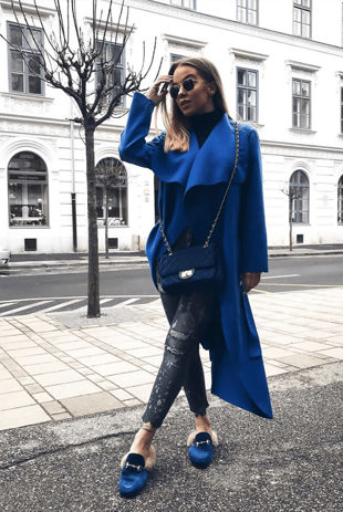 Royal Blue Long Waterfall Duster Coat