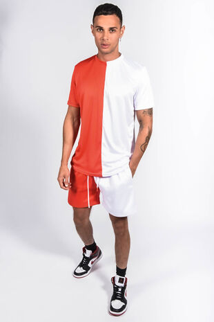 Job Lot Red And White Colour block Muscle Fit Short Set