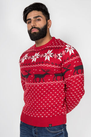 Red Nordic Stag Festive Christmas Jumper