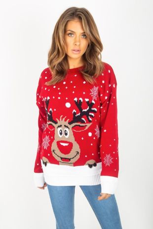 Red Plus Size Reindeer Christmas Jumper