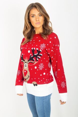Red Plus Size Reindeer Christmas Jumper