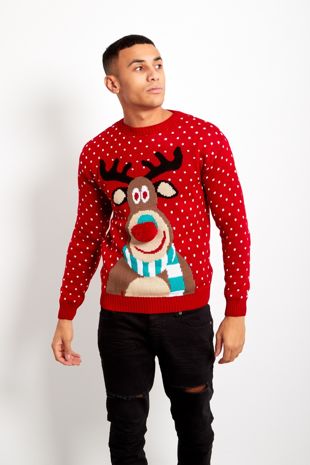 Red Pom Rudolph Christmas Jumper 