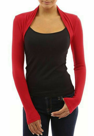 Red Viscose Cropped Plain Shrug