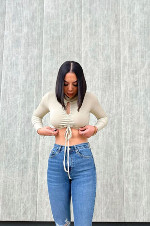 Job Lot Ruched Keyhole Long Sleeve Top