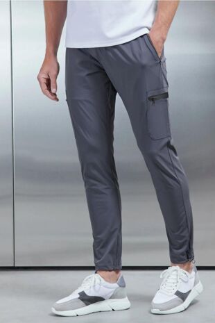 Grey Lightweight Slim Fit Jogger Pants With Zipper Pocket