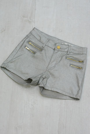 Silver Zip Front PU Shorts