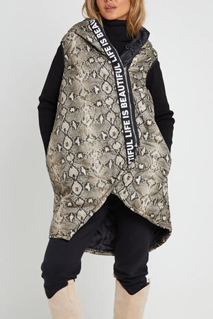 Snake Print Asymmetric Quilted Gilet