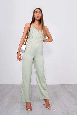 Sage Plunge Wide Leg Jumpsuit