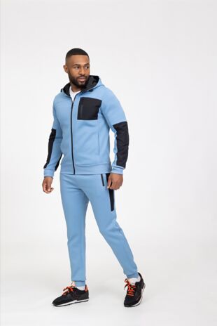 Blue Stylish Athletic Tracksuit with Black Accents