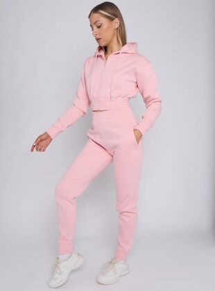 Baby Pink Cropped Hoodie And Jogger Co-ords Set
