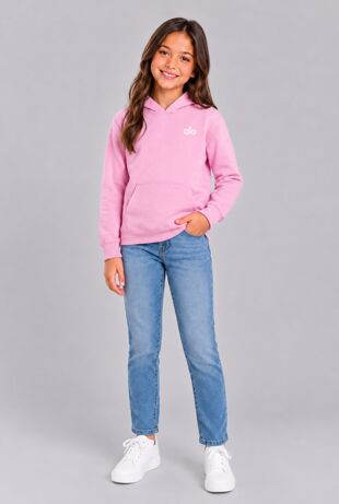 Pink Kids Casual Fleece Printed Pullover Hoodie