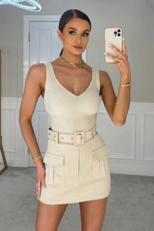 Stone High Waisted Cargo Skort