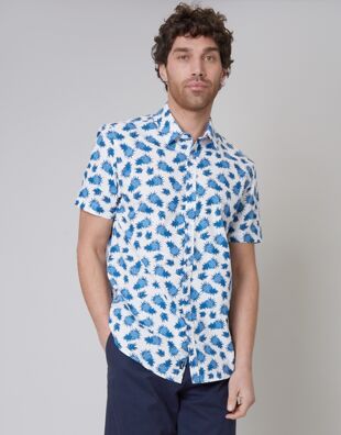 Off White Blue Pineapple Short Sleeve Shirt