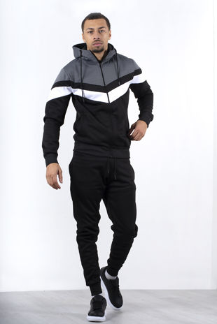 Black Colourblock Chevron Hooded Skinny Tracksuit