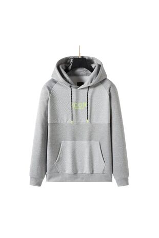Grey Premium Textured ICON Print Fleece Hoodie
