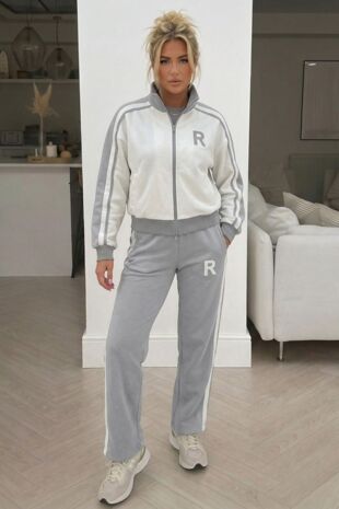 Pink R Label Striped Lounge Tracksuit Set