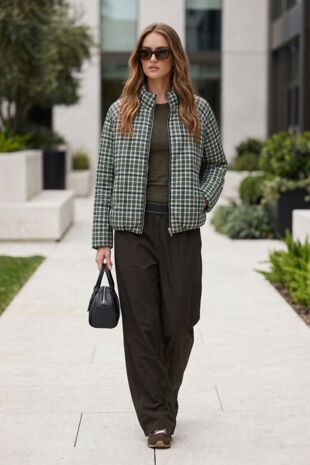 Gingham Check Puffed Windbreaker Jacket