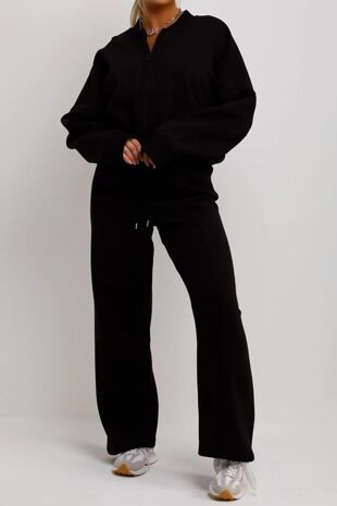 Black Bomber Sweatshirt With Straight Leg Jogger