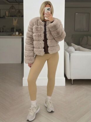Beige Faux Fur Layered Jacket 