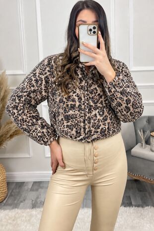 Leopard Print Sequin Puffer Jacket
