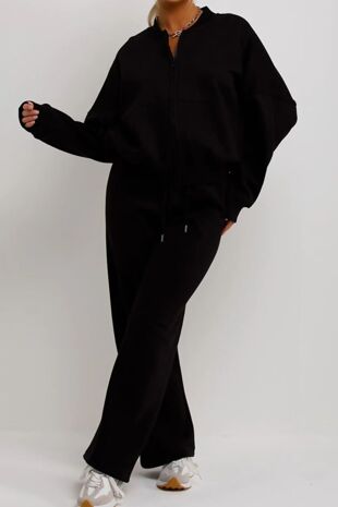 Black Bomber Sweatshirt With Straight Leg Jogger