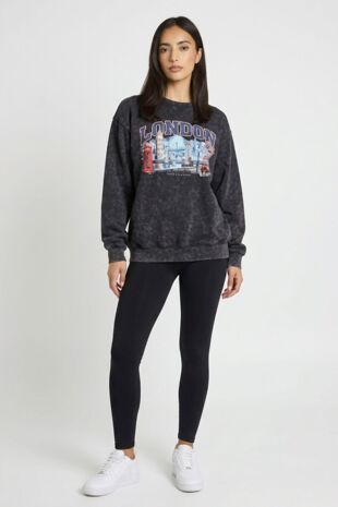 Acid Wash London Graphic Oversized Sweatshirt
