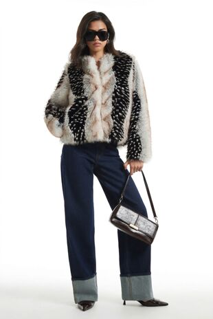 Cream Mixed Faux Fur Plush Coat