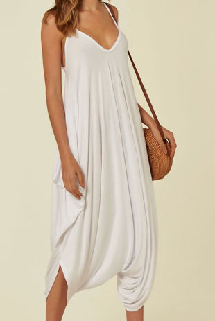 White Draped Romper Harem Jumpsuit