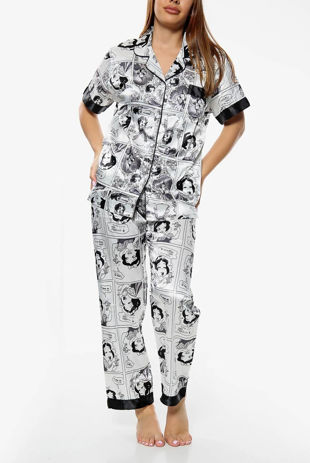 White Snow White Printed Satin PJ Set