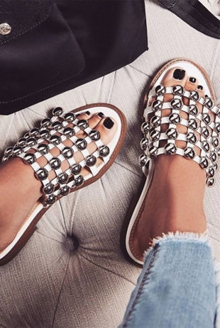 White Studded Caged Slider