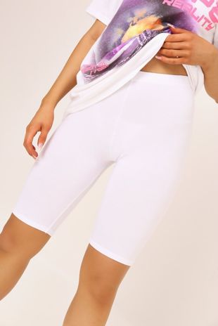 White Viscose Slinky Plain Cycling Shorts