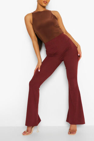Wine Wide Ribbed Basic Flares