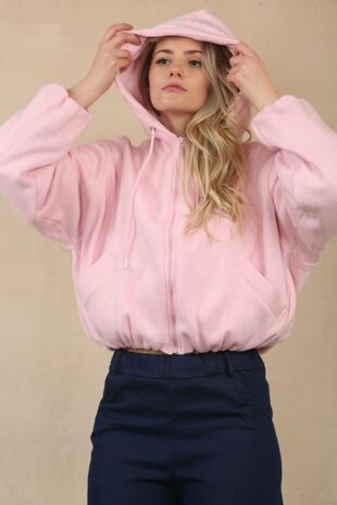 Pink Bubble Hem Zip Up Fleece Jacket 