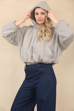Dove Grey Bubble Hem Zip Up Fleece Jacket