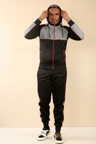 Black With Grey Cross Panel Zipped Full Tracksuit Pre Order